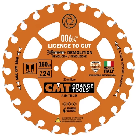 01.CMT Xtreme körfűrészlap bontási munkához D=160-190; d=20-30; Z=24