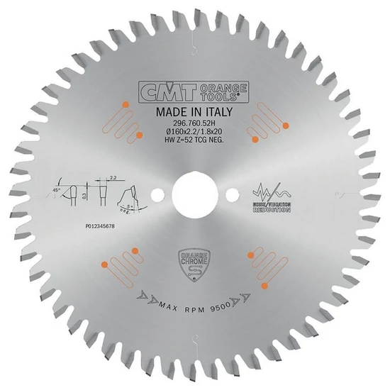 CMT Krómozott és zajcsillapított színesfém vágó fűrész negatív élszöggel; D=160-216; B=20-30; Z=52-64