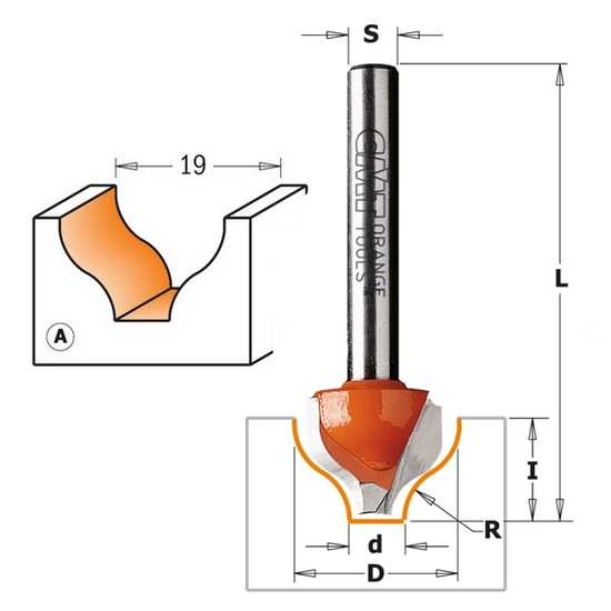 CMT Keményfém lapkás dekorációs marók, "A" profil, S=6-12,7