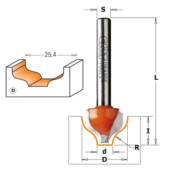 CMT Keményfém lapkás dekorációs marók, "D" profil, S=12-12,7