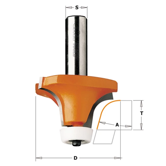 CMT Keményfém lapkás gömbölyítő maró kemény akril lapokhoz, A=15°-18°; S=12-12,7