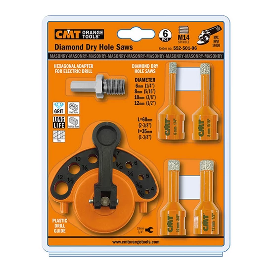 CMT Gyémánt élű száraz körkivágó készlet menetes szárral