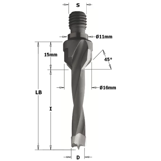 CMT Sorozatfúró menetes szárral és süllyesztővel, D=5-12; LB=35-65; S=M10