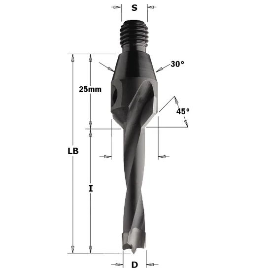 CMT Sorozatfúró menetes szárral és süllyesztővel, D=5-12; LB=45-75; S=M10