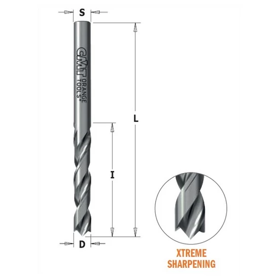 CMT Tömör keményfém spirálfúró negatív éllel, D=2,5-5; L=55