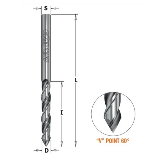 CMT Tömör keményfém spirálfúró 60°-os éllel, D=2,5-4; L=55