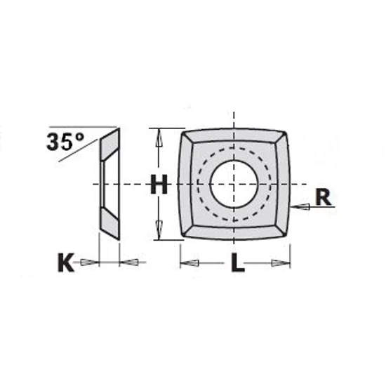 02. P+ Keményfém cserelapka 15x15, 2,5 mm, R=1 mm, 30°