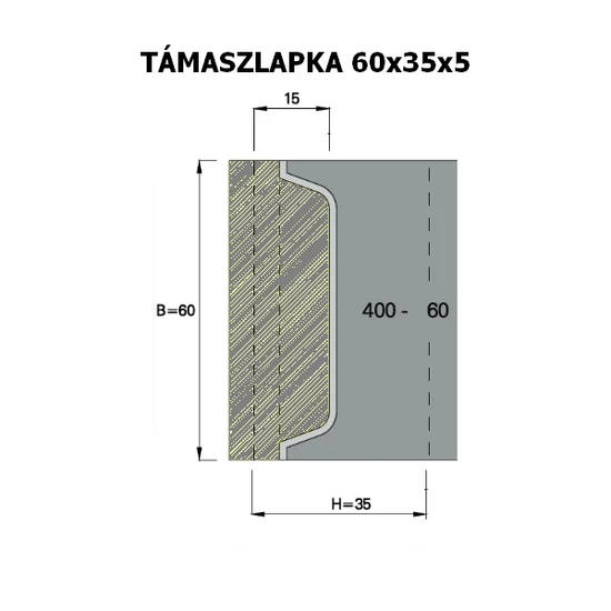 OMAS 5 mm-es támaszlapka az ART 400-as szerszámokhoz; 60x35x5