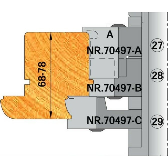 07.  OMAS balkonajtó magasító szerszámcsoport  70497/A+B +C 70000W szerszámhoz Z=2 D60