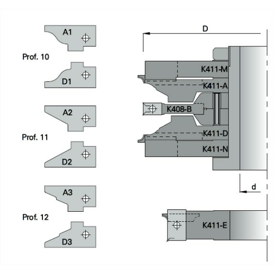 Kiegészítő K411-E  szerszám beltéri ajtógyártó kontraprofilos szerszámcsoporthoz
