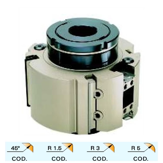OMAS Fűzött cserélhető lapkás gyalufej állítható élletörővel: 45°/R1.5/R3/R5; K424-B2