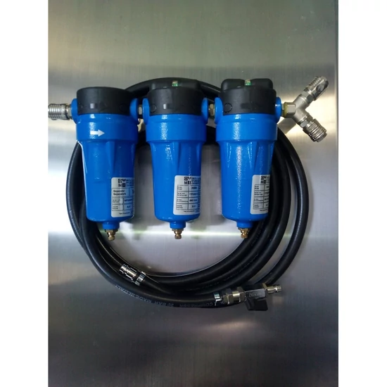 01. P+ professzionális többlépcsős szűrőszett, a kompresszor és a gép közé, 500 - 1000 l/perc légszállításig