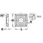Kép 1/2 - Cserelapka L=15 W=15 T=2,5 d=6,4 mm; R=150; 30°; r=0,5